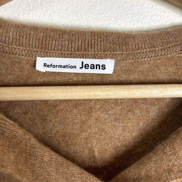 REFORMATION Brown Cashmere Polo Cropped Sweater size XS cozy soft prep - Picture 5 of 11